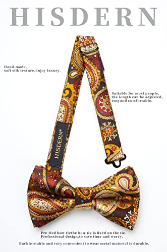 Image of HISDERN Bow Ties for Men Paisley Floral Pre-tied Bowtie Pocket Square Set Men's Formal Bow Ties Wedding Party