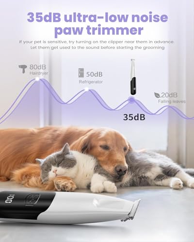 Image of Pets&Kins Dog Paw Hair Trimmer with LED Light for Dogs & Cats | Ultra Quiet Pet Grooming Clipper | 2 Speed Precision Pet Paw Hair Trimmer | USB-C Rechargeable Dog Grooming Kit with Flea Comb, Nail Clipper & Nail File | Black & White