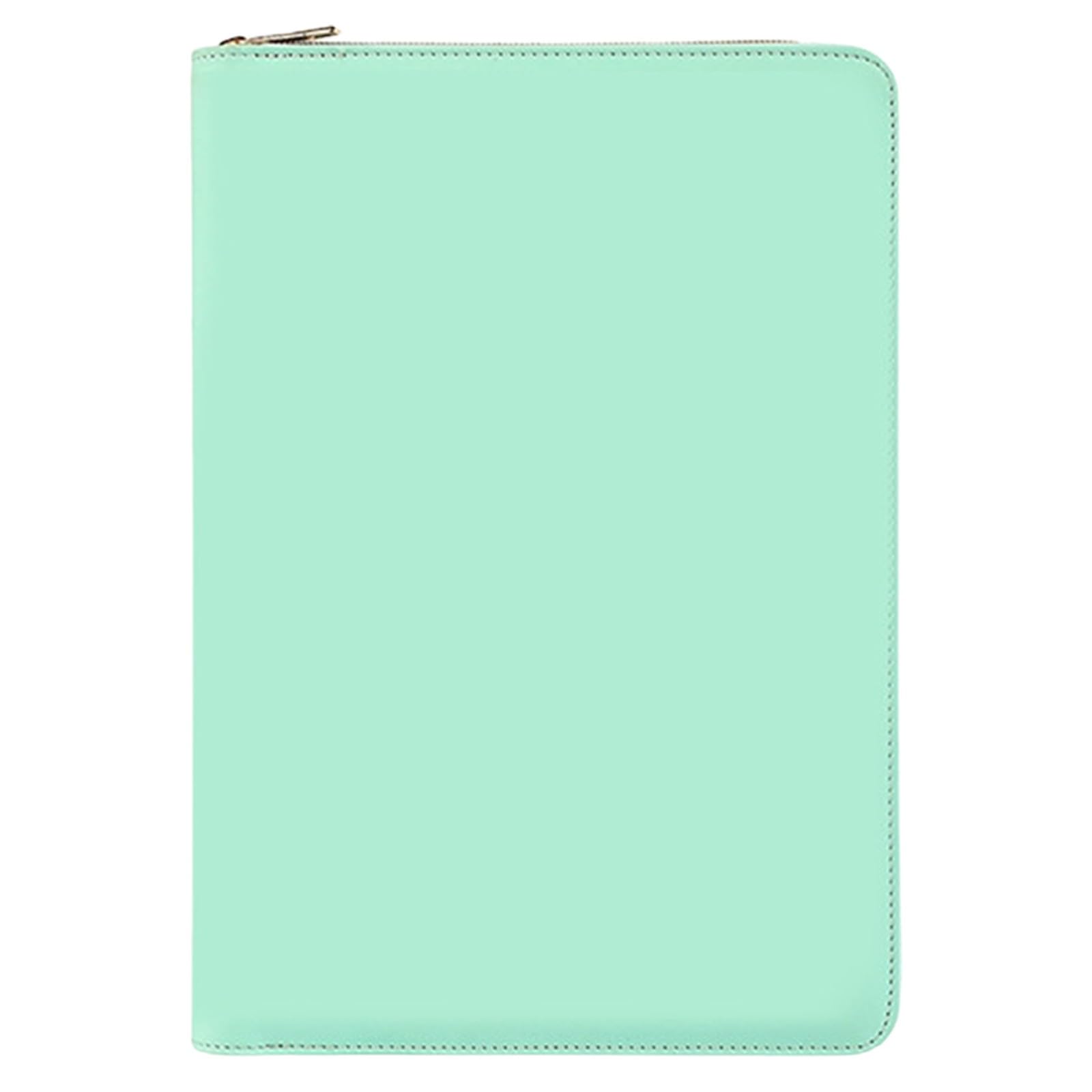 A5 Zipped PU Leather Notebook Lined Journal Organiser Folio Business Meeting Office Writing Notepad Zip Up Leather Journal Gift (Light Green, 21 * 13.5)