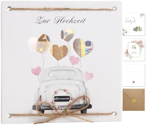 Geldgeschenk Hochzeit Herzförmig - Personalisiertes Holz Geschenk 26x20cm