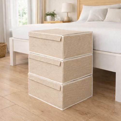 Çok Amaçlı Düzenleyici Kapaklı Sandık Tipi Kutu Hurç Organizer 3'lü Set (Kahverengi, Baza 50 x 40 x 19)