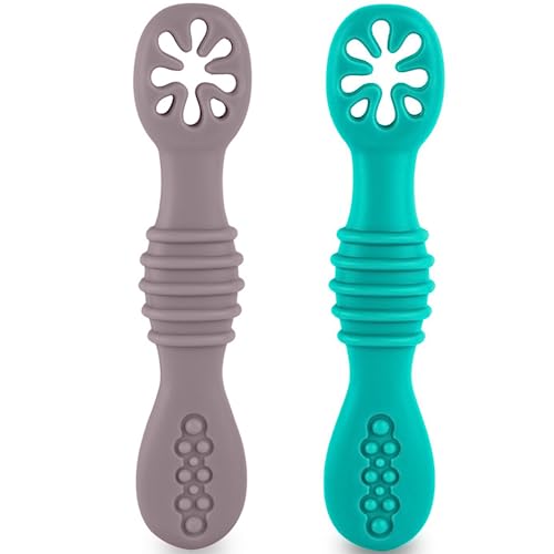 HOMYBABY® PreCucharas y Cucharas Bebe Silicona - Cuchara BLW Aprendizaje en 2 etapas - Cubiertos Recomendados por Nutricionistas - Pre Cuchara Antibacteriana y Ergonómica