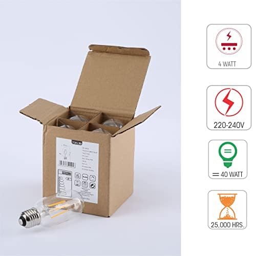 TEKLED® T45 Filament Vintage DIMMABLE LED Bulbs | Tubular E27 Edison Screw | Energy Saving 4W Light Bulb 40W Equivalent | Clear 2700K 470LM | 4-Pack | Warm White