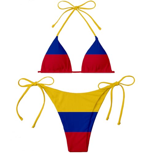 Columbia Country Flag Print Women Micro Sexy Bikini Bra Set Summer Beachwear Sexy Beach Two Pieces Bathing Suits Swimwear