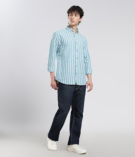 Image of TURMS Men's Casual Striped Linen Shirt | Water Repellent | Anti Stain Anti Odor | Kansas Linen | Concealed Button Down Collar | Full Sleeves