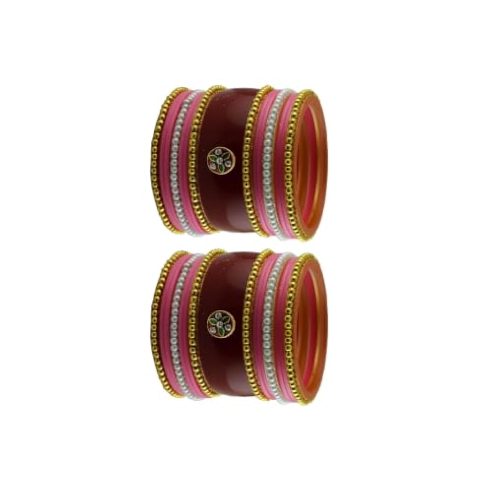 Women's Pink Acrylic Pack of 30 Moti Stud Bangles, Extra Large Size