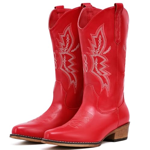 Image of IUV Cowboy Boots for Women Mid Calf Pull-On Cowgirl Boots