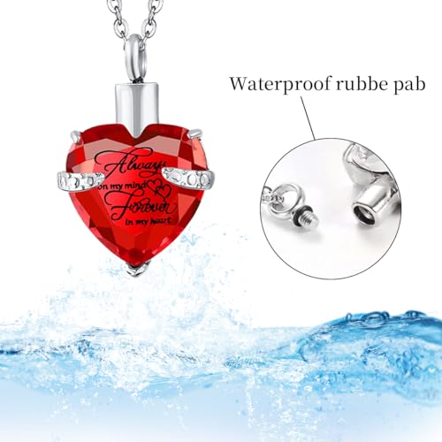 5 Piece Urn Necklace for Ashes, Red Cremation Jewelry for Ashes, Crystal Heart Cross Cubic Ashes Necklace with Angel Wing, Ashe Keepsake for Men and Women with Small Spoon, Funnel, Velvet Bag3