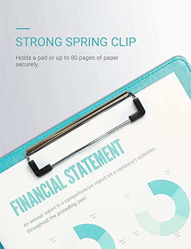Image of Clipboard Folder Padfolio, Writing Portfolio Faux Leather Clipboards with Cover for Legal Pad Holder Letter Size A4 8.5 x 11 for Business Conference Notepad Clip Boards (Pale Turquoise)
