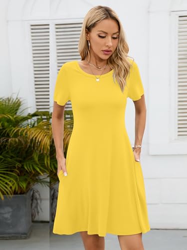 Image of KORSIS Summer Women's Dress Casual T-Shirt Short Sleeve Dresses Swing Flowy Beach Vacation Work Sundress with Pockets