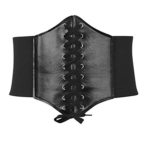 Image of Lace-up Corset Elastic Retro Cinch Belt Waist Belts for Women Black by SUOSDEY