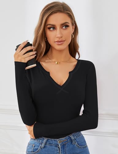 AKEWEI Women's Soft V Neck Ribbed Knit Shirts Basic Long Sleeve Tops Comfortable Long Sleeve Shirts Tunic Blouse Clothes2