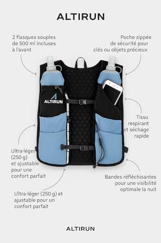 Gilet d'hydratation trail running léger à 8 poches pour marathon
