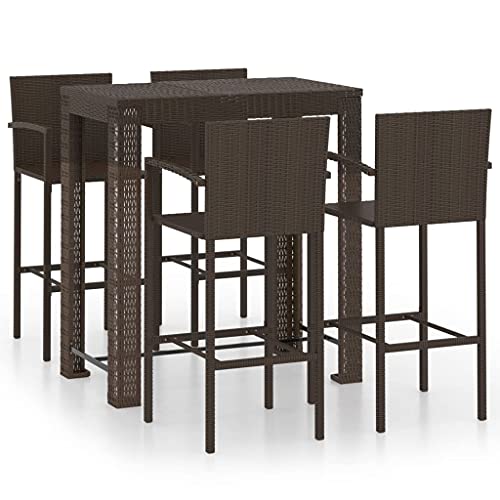 vidaXL Jeu de Bar de Jardin 5 pcs avec Accoudoirs Salon de Jardin Table et Tabourets de Bistrot Terrasse Patio Extérieur Résine Tressée Marron