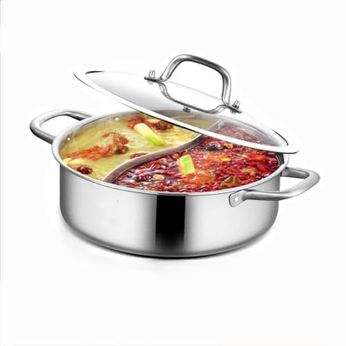 Olla de Acero Inoxidable ShabuPot con Divisor y Tapa para Cocina de inducción y Gas. Utensilios de Cocina de Sopa de Doble Cara para Cocina de inducción y Gas. 32 cm.