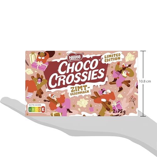 Nestlé CHOCO CROSSIES Zimt, knusperleichte Flakes und knackige Mandeln umhüllt von zartschmelzender weißer Glasur und Zimtgeschmack, 1er Pack (à 2 x 75g)