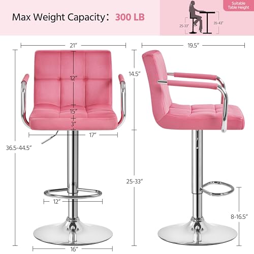 Image of Yaheetech Bar Stools Set of 2, Swivel with Backs, Adjustable Height, Pink
