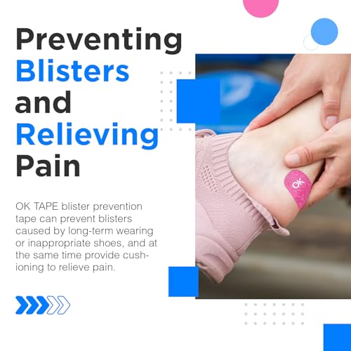 Image of OK TAPE Pre-Cut Blister Bandages for feet | Blister Prevention Tape for Feet, Fingers, Toes | 1.2in x 3.5in,Pink,40pcs