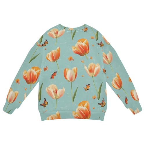 JUNZAN Aesthetic Tulips Teal Big Boys Hooded Sweatshirt Long Sleeve Tops Clothing Shirts Party 4T2