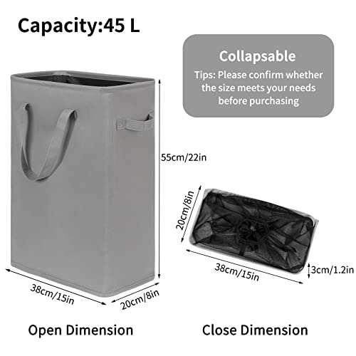 Chrislley 45L Slim Laundry Hamper Narrow Laundry Basket With Handle Foldable Dirty Clothes Portable Skinny Hamper Organizer Storage Bins (22 Inches , Grey) #TOP1
