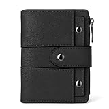 Carteira Feminina Pequena de Couro com Bloqueio RFID – Mini Porta-Cartões Clássico, Zíper e Alta Capacidade – Preto Elegante