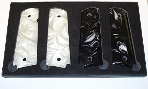 (1) Black (1) White Set of 1911 Pearl Gun Grips Compatible Replacement for Colt Gov. & Clones Taurus, S&W, Springfield, Rock Island Mother of Pearl Full Size Premium Gun Grips Bonus 4 Gold Screws