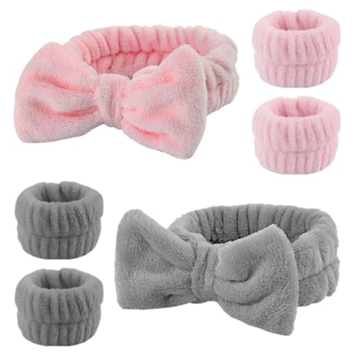 2 Diademas Con Lazo, 2 Pares De Pulseras, Lindas Diademas Para Lavar La Cara, Diademas De Maquillaje, Diademas De Yoga Que Absorben El Sudor, Diademas De Belleza, Diademas Elásticas Para Spa