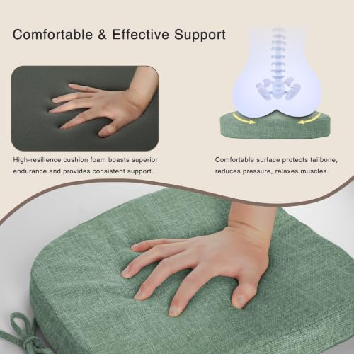 Image of OVOV 14x14 Chair Cushions for Metal Dining Chairs Set of 4 Sage Green | Non Slip, Washable Removable Cover with Ties, Textured, for Dining Room, Kitchen Cafes Bistro Patio, Stackable Chairs