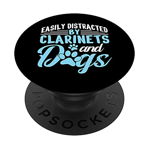 Easily Distracted By Clarinets & Dogs Funny Dog Music Lover PopSockets PopGrip Intercambiable