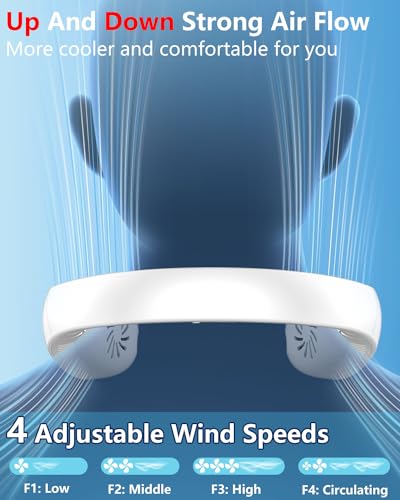 Image of Portable Neck Fans with Mist, Rechargeable 4-9H Lasting Neck Cooling that Blow Cold Air, 5 Speeds & LED display, USB-C Bladeless Folding Personal Mister for Kid Adult Indoor Outdoors Sports, White