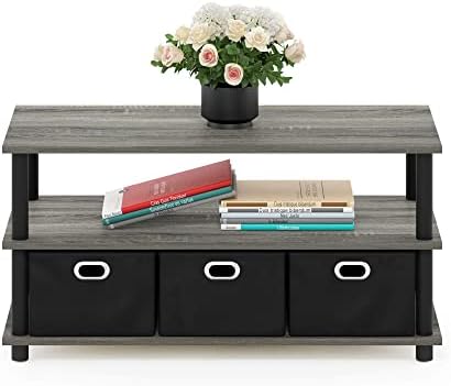Furinno Frans Turn-N-Tube Coffee Table with Bin Drawers, French Oak Grey/Black/Black, 79.2 (W) x 40.1 (H) x 39.4 (D) cm