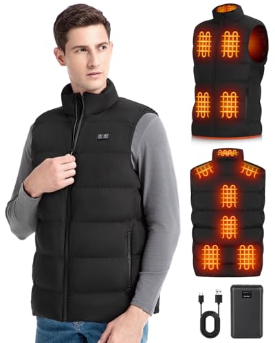 BEKOMIYA Heated Gilet for Men with 16000mAh 7.4V Power Bank, Lightweight Heated Jacket, USB Electric Jacket with 3 Temperature Levels, Winter Thermal Vest for Outdoor, Camping