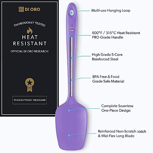 DI ORO Silicone Spoon Spatula - 600°F Heat-Resistant Large Silicone Spoonula Scraper - BPA Free Nonstick Cookware Safe Rubber Kitchen Utensil for Baking, Cooking, & Mixing - Dishwasher Safe (Lavender) by di Oro Living - Used condition - US$9.47