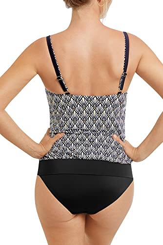 Amoena Cueca de banho de cintura alta elegante, Preto/branco abraços/dourado, 10