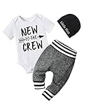 Newborn Baby Boy Clothes to The Crew Letter Print Romper+Short Pants+Hat 3PCS Outfits Set 0-3 Months