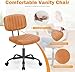Sweetcrispy Small Office Desk Chair - Armless PU Leather with Comfy Lumbar Support, Height Adjustable Rolling Swivel Task for No Arms, for Adult, Student, Bedroom, Home, Vanity, Brown