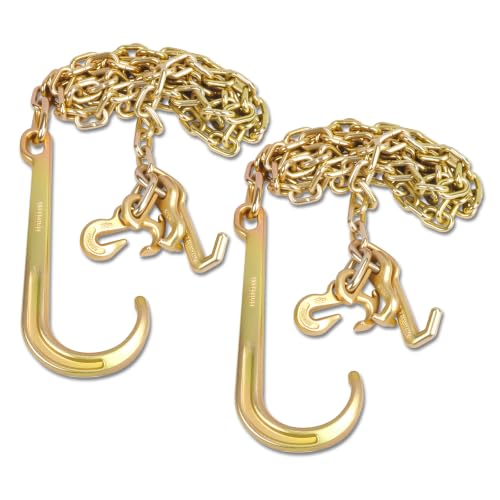 TBAPFS 5/16" Grade 70 V-Type Transport Tow Chain 10 Ft w/J-Hooks Long Shank Legs for Flatbed Truck Tie Trailer Tractor Car Wrecker Tow Chain,3700 Lbs Working Load Limit,G70 Steel Towing Chain Bri...