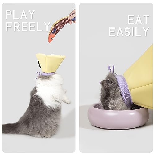 Image of Cat Cones to Stop Licking, Lightweight Adjustable Dog Cone Alternative After Surgery, Soft Cone for Cats Small Medium Dogs Puppy Rabbits Elizabethan Collar, Yellow, M