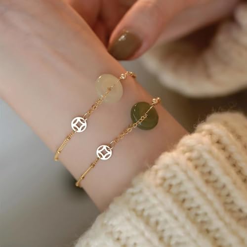 14k Gold Hetian Jade Peace Buckle Bracelet - Feng Shui Harmony Buckle, Lucky Jade Bracelet for Ladies, Dark Green3