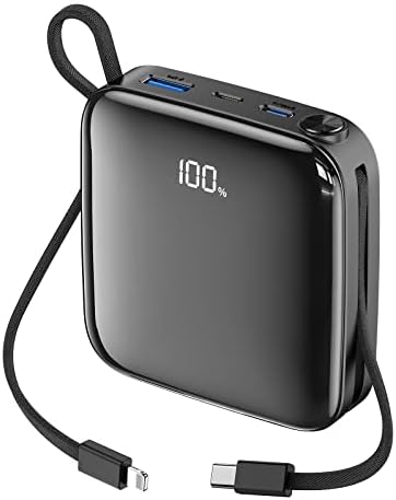 Portable Charger 20000mAh - 22.5W PD20W USB C Power Bank Fast Charging with Built-in Cables Lanyard 2in1, LED Display External Battery Pack with 4 Output 2 Input Charing Bank for iPhone, Samsung.