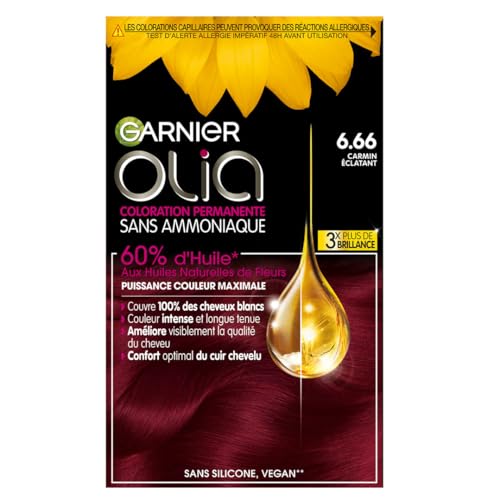 Coloration Permanente Sans Amoniaque 6.66 Carmin Éclatant Activée Par 'huile Olia Garnier La Boîte - vue 3