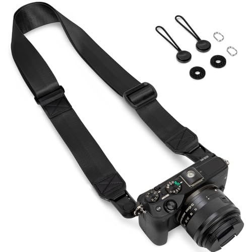 KTUEOV Sangle Appareil Photo, Courroie Appareil Photo Équipée Fermeture de Libération Rapide Sangle en Nylon pour Appareils Photo DSLR ou Mirrorless, Apacité de charge de 50KG(Noir)