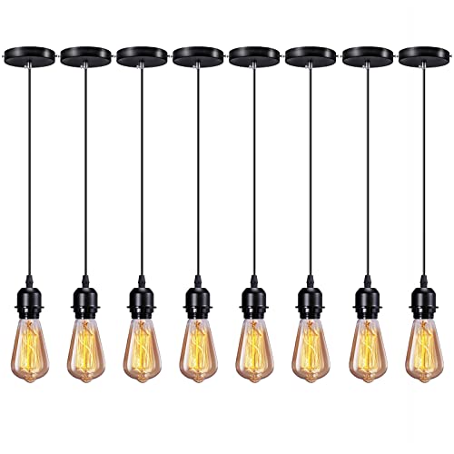 Elibbren Industrial Mini Pendant Light Kit E26 E27 Base Edison Vintage Style Black Cord Hanging...