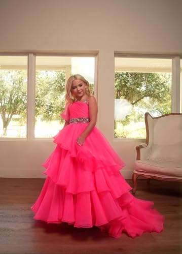 One Shoulder Girls Pageant Dress Long Crystals Organza Princess Party Ball Gowns Teen Formal Dress PT1504