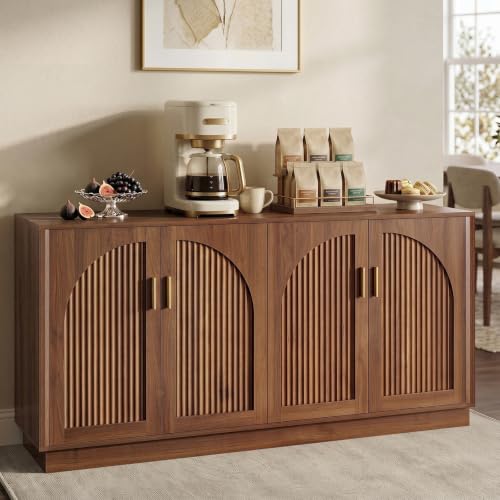 LYNCOHOME 63' Fluted Sideboard Buffet Cabinet with Storage, 4 Arched Doors, Mid...