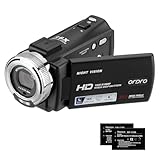 ORDRO HDV-V12 Video Camera Full HD Camcorder Digital Recorder | 1080P 30FPS 30MP | 3.0 Inch Rotation LCD | 16X Digital Zoom | Infrared Night Vision - Black (V12 Base)