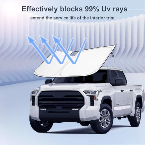 Image of Windshield Sun Shade for 2022-2026 Toyota Tundra| Front Window Shade Sun Visor| 310T Reflective Polyester| UV Heat Insulation Protection| Foldable Sunshade with Storage Pouch| Outdoor Camping