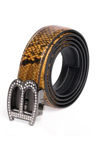 Barabas Men's Rhinestone B Letter Gold Buckle Leather Belt BK8102