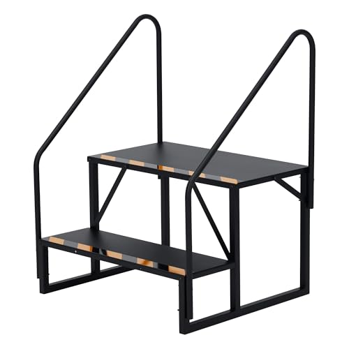 CuisinSmart 2 Step RV Stairs with Handrail - Portable Hot Tub Steps & Outdoor Ladder for Camper, Trailer, Mobile Home | Non-Slip Tread