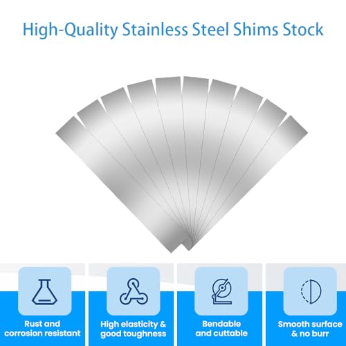 Image of 30PCS 304 Stainless Steel Shim Stock Assortment 1 inch Width x 6 inch Length 10 Thickness Sizes (0.0007-0.01 inch) Metal Shims for Leveling and Alignment Kitchen Industry Home DIY Craft Making